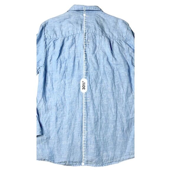Ocean & Coast Blue Spread Collar Tab Sleeve Button Up Linen Shirt sz MEDIUM - Picture 8 of 11